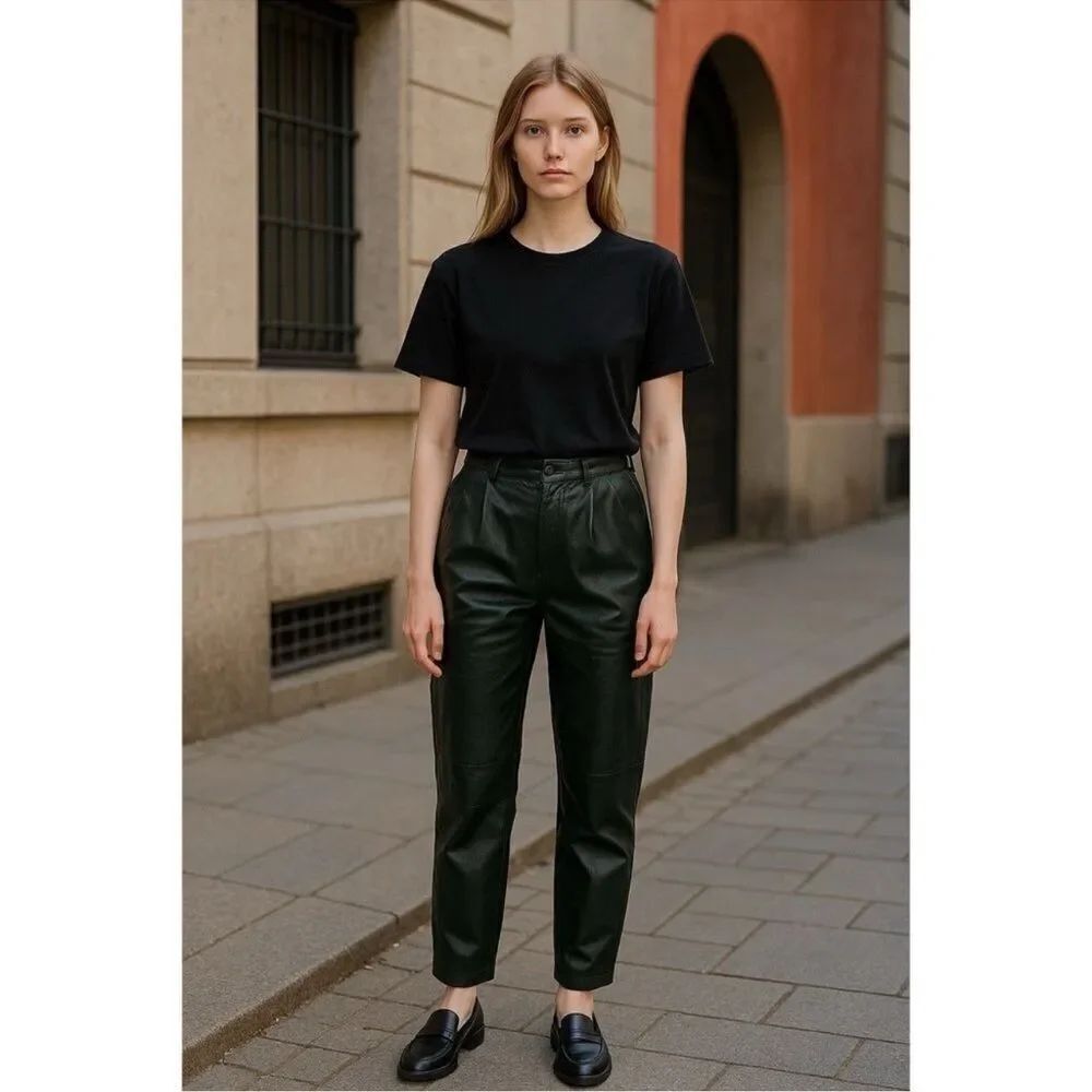 Forenza Vintage Leather Black Pants Size 6 High Rise Genuine Leather